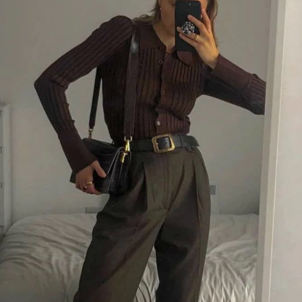 Brown Ribbed Button Down (NWT) - Picture 4 of 6